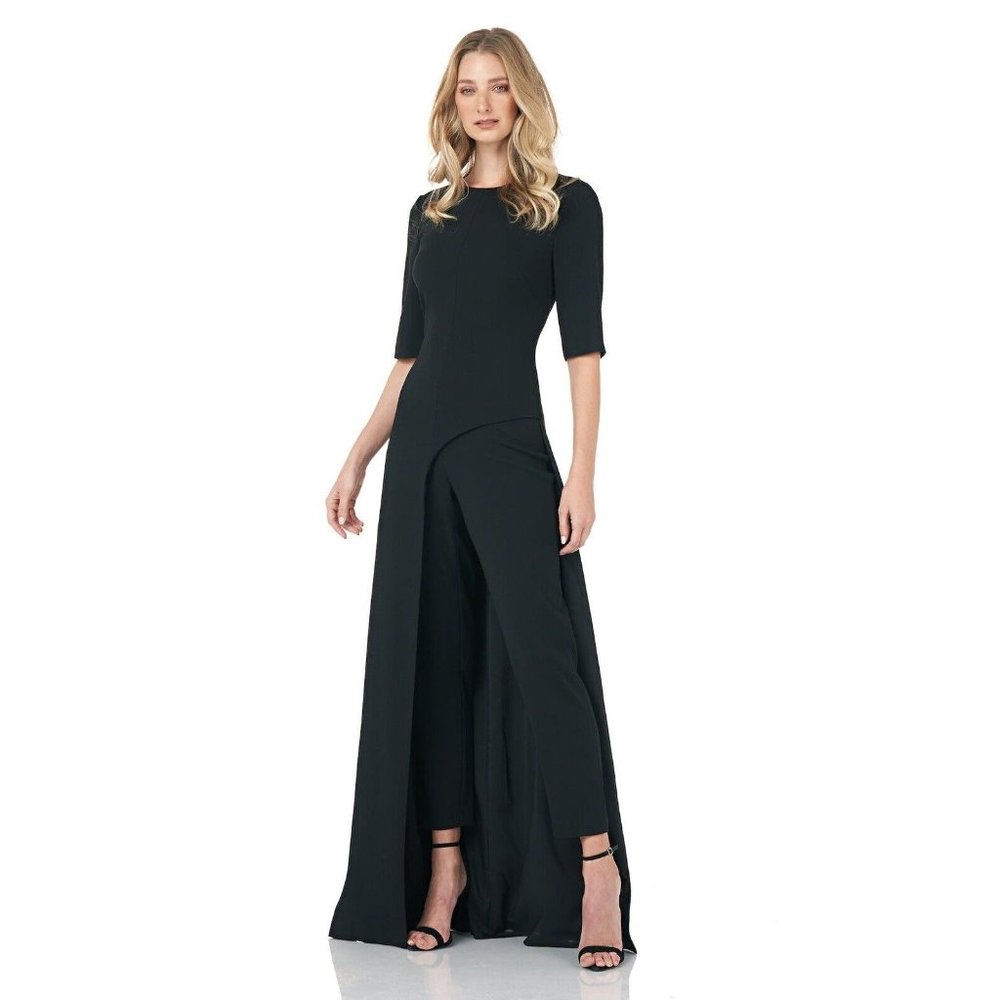 Kay Unger Black Elegant Jumpsuit with Overlay Skirt